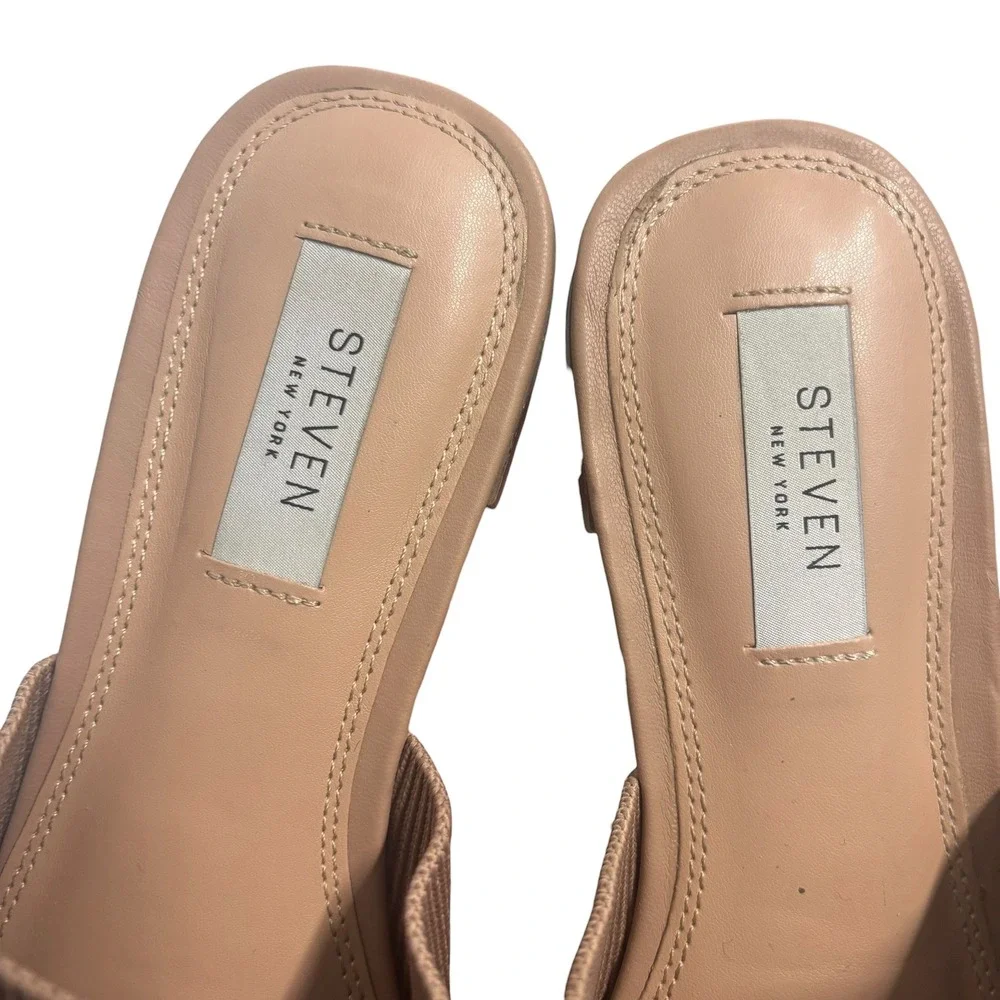 Steven New York Valdez Tan Knit Pointed Toe Mules Low Block Heel Flats Size 8 - Picture 7 of 12